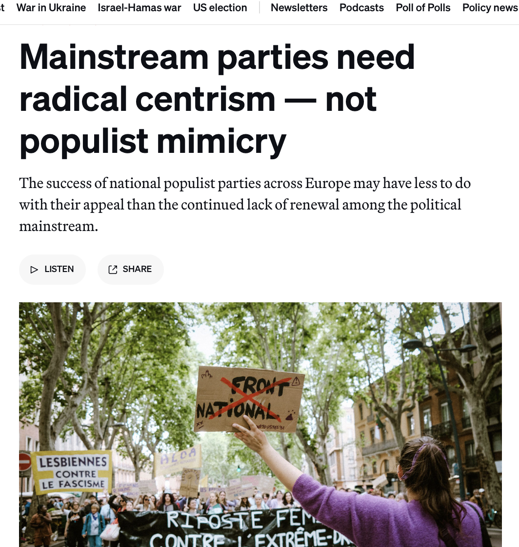 Daniel Sachs on radical centrism in Politico