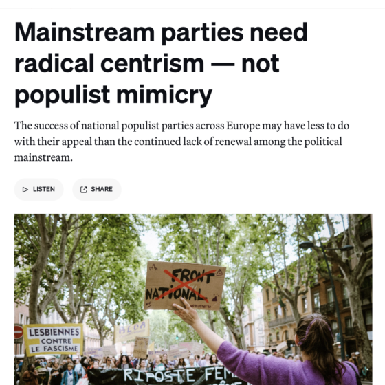 Daniel Sachs on radical centrism in Politico